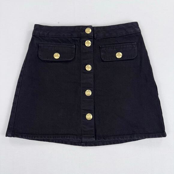 J Crew Women's Button Front Denim Skirt Size 8 Black High Rise Preppy - Picture 2 of 13